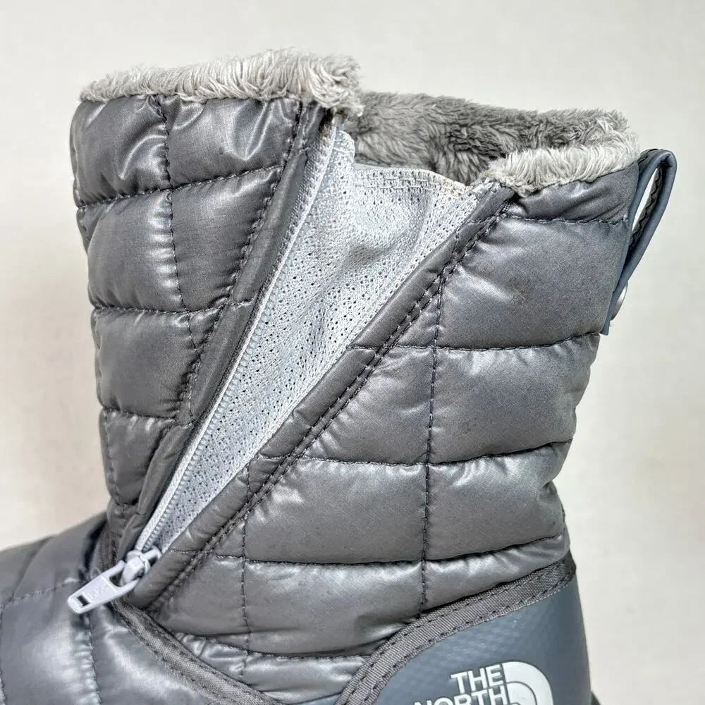 North Face Thermoball Microbaffle Insulated Zip Bootie Women's 6 Silver Grey